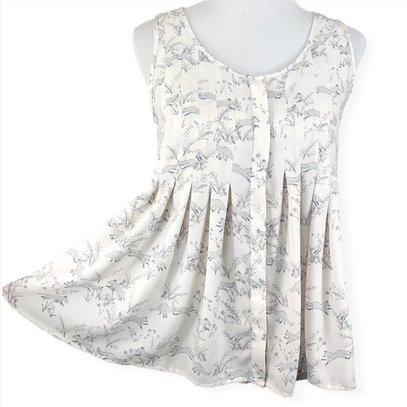 LC Lauren Conrad Fox Print Sleeveless Blouse - Picture 4 of 12
